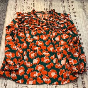Stylish Orange and Green Patterned Blouse